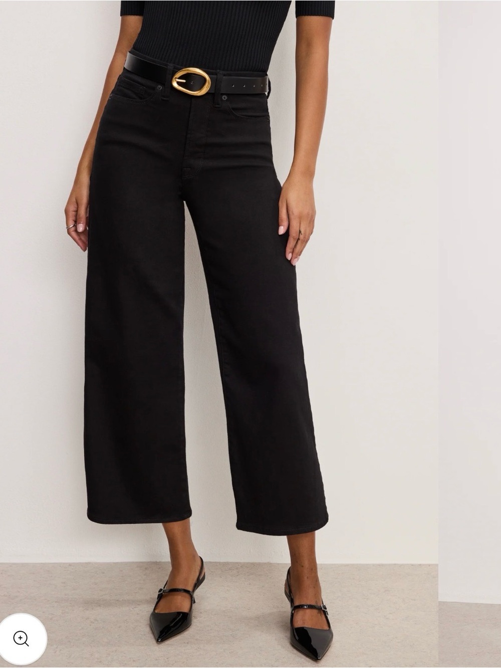 Good American Womens Black High Rise Wide-Leg Palazzo Crop Pants size 8 / 29